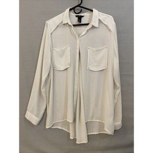 H & M Womens Long Sleeve Button Up Shirt White 14 Sheer Flowing Elegant TOP